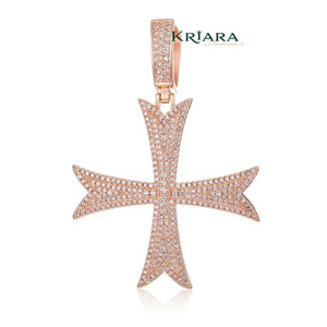 Pendentif Croix en Argent 925 Plaqué Rhodium Or Jaune avec Diamant de Laboratoire Taille Ronde Brillante, Breloque Religieuse Unisexe Hip Hop - Product Image 3