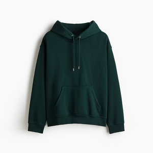 Sweat-shirt à capuche oversize pour homme, couleur unie, en molleton, coupe classique, avec poche, décontracté, pour l'automne, vert foncé, en coton tricoté - Product Image 4