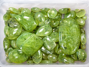 High Quality Green Prehnite Cabochons | Natural Loose Stones for <b>Rings</b>, Pendants & Jewelry Cabochon with Black Tourmaline Inclus - Product Image 5