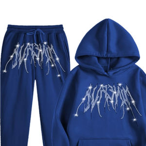 Conjunto Deportivo de Mujer, Diseño Moderno, para Invierno, con Pedrería, 100% Algodón, Sudadera con Capucha y Pantalón de Felpa, 2 Piezas, en Oferta - Product Image 4