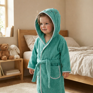 Peignoir pour enfants unisexe, mignon, doux, absorbant, léger, lavable en machine, 100% coton peigné, qualité supérieure, écologique, portable - Product Image 2