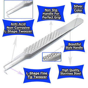 Top Quality Eyelash <b>Extension</b> Tweezers L Shaped German Stainless Steel False Lash Tweezers For Beauty - Product Image 6