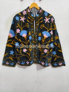 Floral Pattern Autumn Wear Full Sleeve Open Stitch Coat Floral Embroidered <b>Velvet</b> <b>Jacket</b> Women's Prairie Chic Mandarin Collar - Product Image 1