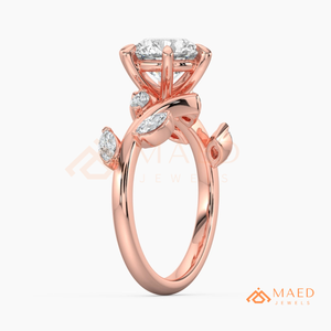 แหวนหมั้นทองคำขาว 14K ประดับมอสซาไนต์ทรงกลม ดีไซน์ใบไม้ แหวนแต่งงาน เครื่องประดับเจ้าสาวสุดหรู ของขวัญสำหรับเธอ - Product Image 6