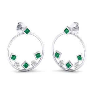 Pendientes de Aro REYES con Gema de Esmeralda de Corte Princesa de 0.24 Quilates en Oro Blanco de 14K, Joyería de Boda con Moissanita Certificada por GRA - Product Image 1