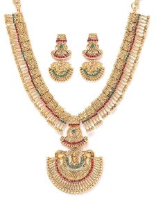 Conjunto de Collar y Pendientes de Perlas de Imitación de Rubí Chapado en Oro, Diseño Geométrico, Certificado por Terceros, Joyería Étnica para Bodas, para Mujer - Product Image 6