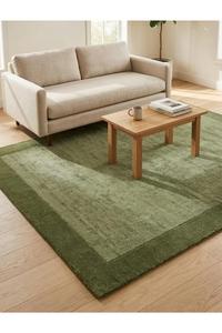 Exportateur en gros de tapis rectangulaires verts unis à poils ras en coton biologique pour chambre à coucher avec envers antidérapant en caoutchouc - Product Image 2