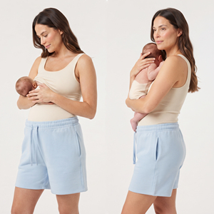 Shorts de maternité et d'allaitement en polaire pour femmes, taille haute à cordon de serrage - Product Image 1