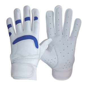 White <b>Blue</b> Leather Baseball Batting Gloves Breathable Palm Anti-Slip Grip Adjustable Wrist Strap XL XXL for Men - Product Image 1