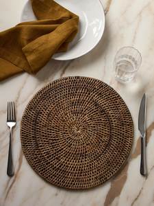 Coaster Stylish Round Handmade Jute <b>Placemats</b> Bohemian Style Natural Weave Mats with Leather Tabs - Product Image 4