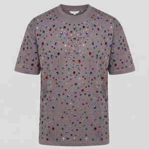 T-shirt décontracté pour homme, uni, avec strass, manches courtes, 100% coton, séchage rapide, écologique, respirant, pour un style streetwear au quotidien - Product Image 1