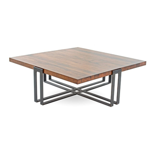 Table basse rectangulaire moderne en bois et métal à 2 niveaux avec étagère de rangement et structure en fer pour salon - Product Image 6