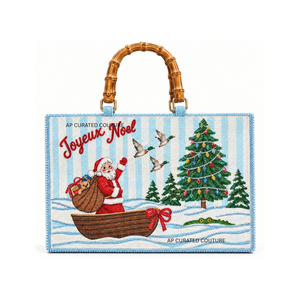 hot selling custom glass seed beaded <b>canvas</b> tote bags with Santa flamingo palm tree <b>beach</b> club summer <b>beach</b> style Christmas tote - Product Image 5