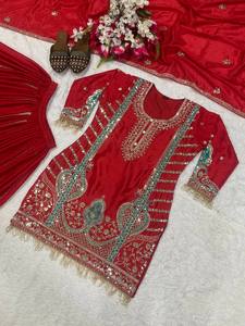 Elegant Red Embroidered <b>Kurta</b> Palazzo Set with Dupatta for Women | Festive Ethnic Wear Salwar Suit - Product Image 4