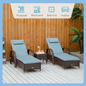 Set di 3 Lettini Prendisole Regolabili in Rattan con Braccioli, Tavolino Laterale e Ruote per Uso Esterno a Bordo Piscina, Struttura Durevole in Ferro e Alluminio - Product Image 4