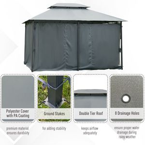 Grigio salvia 10 'X 13' esterno Soft Top pergolato Gazebo con struttura in acciaio a 2 livelli e tende per Patio - Product Image 5