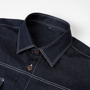 Camisa de Mezclilla Oscura para Hombre, Manga Larga, Color Sólido, Cuello Clásico, Estilo Casual, Corte Regular, Bolsillos con Costuras, 100% Algodón - Product Image 3