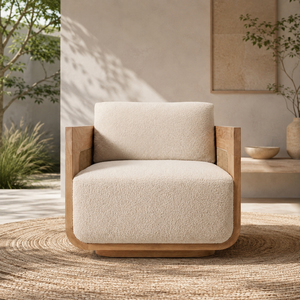 Sillón de Teca OEM ODM, Fabricación Personalizada, Sillón Tapizado de Madera Maciza con Ratán, Importador de Muebles, Fábrica de Suministro para Proyectos - Product Image 1