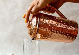 Copper jug <b>set</b> for sunrise <b>breakfast</b> table experience water serving metal <b>set</b> with glasses durable reusable kitchen dining drink - Product Image 5