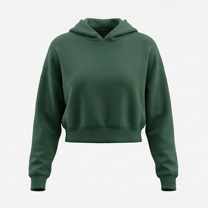 Sweat-shirt court en molleton de coton pour femme, hiver, avec capuche courte, imprimé bouffant, broderie, doublure, anti-rétrécissement, qualité supérieure - Product Image 1