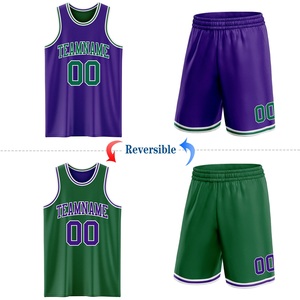 Uniforme de Baloncesto Personalizado al por Mayor, Verde y Morado, Camiseta y Pantalones Cortos, Doble Cara, Transpirable, Ideal para Uso Diario - Product Image 1