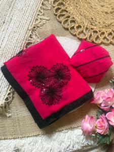 Indian Traditional Ethnic Beautiful Georgette Saree with Embroidery <b>Sequins</b> Work for Women Wedding <b>Party</b> Wear Elegant Outfit - Product Image 4
