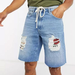 Shorts en jean baggy taille haute surdimensionnés écologiques de haute qualité pour hommes, style streetwear, délavage clair, collection été 2026 - Product Image 3