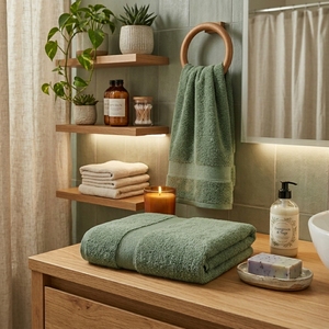 Premium Sage Green Solid Color Bath Towel 100% Cotton Ribbed Dobby Border Oeko-Tex Quick-Dry Absorbent High Density Wholesale - Product Image 5