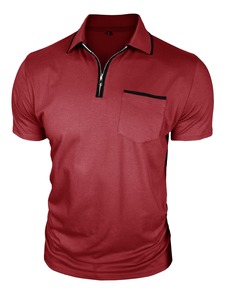 Camiseta Polo de Manga Corta con Logotipo de Marca Bordado, Diseño de Verano para Hombre, de Alta Gama, 100% Algodón, con Bolsillo con Cremallera, Informal, Tejida, Roja - Product Image 4
