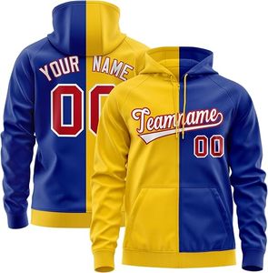 เสื้อสเวตเชิ้ตมีฮู้ดผู้ชาย สีน้ำเงินเหลือง บล็อกสี ปักชื่อและหมายเลขตามสั่ง พิมพ์ลายแบบซับลิเมชั่น ทรงลำลอง ใส่สบาย - Product Image 1