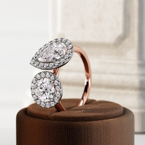 <b>Unique</b> Design Pear & 18K Lab Created Diamond <b>Ring</b> Two 1 Carat Stones Halo IGI Certified Classic Style for Wedding/<b>Engagement</b> - Product Image 6