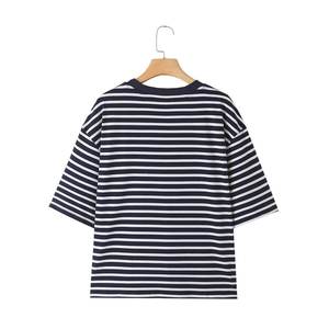 Women's <b>Striped</b> Print <b>Crop</b> <b>Top</b> Short Sleeve Crew Neck Regular Fit Casual T-Shirt Spring Summer Polyester Knitted Breathable - Product Image 4