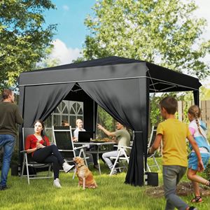 10 X 10 ft Black Pop up <b>Canopy</b> <b>Tent</b> with Sidewalls UPF50+ Outdoor Portable Instant Shelter with Carry Bag - Product Image 2