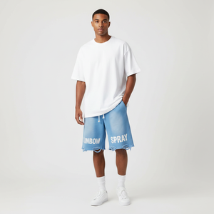 Custom Men's Summer Shorts Heavyweight Cotton Retro Washed Double Waist Rainbow <b>Spray</b> Street <b>Style</b> Casual Shorts - Product Image 2