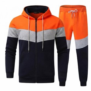 New Arrivals Custom Men's Color Blocking <b>Hooded</b> Tracksuit Set Polyester Cotton Knitted Casual Autumn Wear Full <b>Zip</b> Jacket Pants - Product Image 1