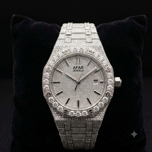 AFAR JEWELS Iced Out Moissanite <b>Watch</b> Stainless Steel Bracelet <b>Watch</b> Full <b>Diamond</b> Inlay Analog Date Display for Men - Product Image 1