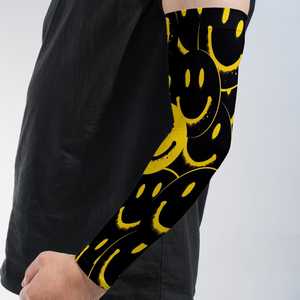 Manchons de compression personnalisés 2026 avec motif visage souriant, noirs et jaunes, unisexes, anti-UV, pour cyclisme et sports de plein air, pour adultes - Product Image 2