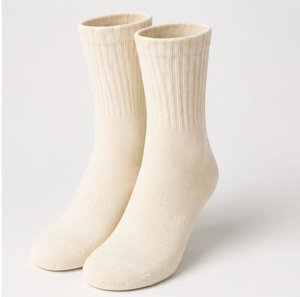 Cream Ribbed Crew <b>Socks</b> Breathable Cotton <b>Moisture</b>-Wicking Thermo Athletic Mid Calf Anti-Bacterial Thick Custom Logo Team Sports - Product Image 2