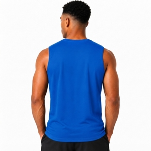Camiseta sin Mangas para Hombre, Color Azul Rey, Cuello Redondo, Color Sólido, Ropa Deportiva Informal, Transpirable, Tejido de Poliéster, Estilo Urbano, 220g - Product Image 2