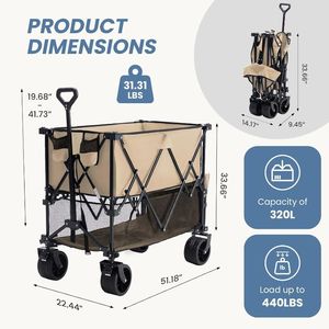 Carrello da Giardino Pieghevole a Doppio Strato con Freni, Capacità 450 libbre, 54 Pollici Extra Lungo, Ruote da 7 Pollici per Tutti i Terreni, Ideale per Campeggio - Product Image 4
