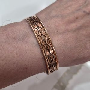 Vintage <b>Copper</b> Cuff <b>Bracelet</b> With Turquoise Patina Finish Handmade Unisex Jewelry women hand wear antique - Product Image 4