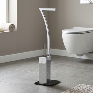 Soporte para escobilla de baño de acero con acabado cromado minimalista, diseño rectangular pulido, para uso en el baño, fácil de limpiar - Product Image 1
