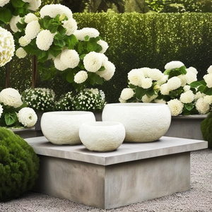 Jardinières en béton rondes antiques à surface lisse pour parterres de fleurs dans les zones commerciales ou les hôtels en plein air - Product Image 3