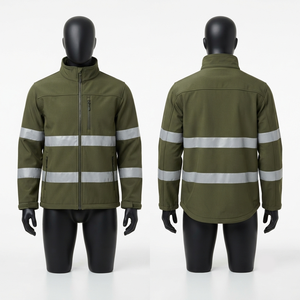 Chaqueta Softshell de Trabajo de Poliéster y Spandex Premium de 320 GSM, Verde Oliva, Reflectante, con Logotipo Personalizado, OEM, ODM - Product Image 1