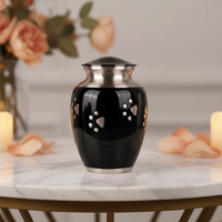Urne funéraire moderne de luxe en acier inoxydable noir avec motif de patte pour chiens, forme carrée, vase commémoratif hermétique