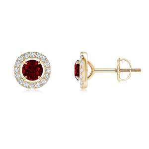 Natural Ruby Diamond Halo Stud <b>Earrings</b> 14K Solid Yellow Gold Round Cut Ruby <b>Earrings</b> <b>Fine</b> Bridal Jewelry Gift for Women - Product Image 1