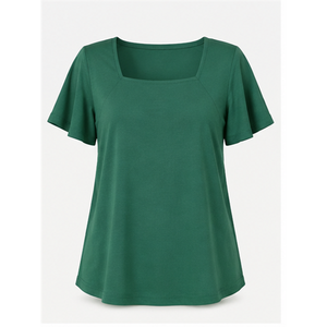 Camiseta de Mujer, Cuello Cuadrado, Manga Corta, Corte Holgado, Color Verde Bosque, WTS-0103 - Product Image 1