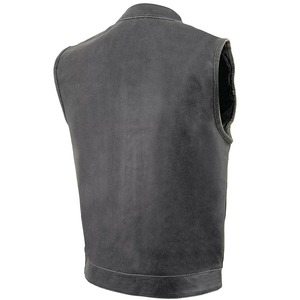 Chaleco de Cuero Negro Vintage Personalizado para Hombre, Chaleco de Motociclista sin Mangas, Chaleco de Cuero para Motocicleta con Cuello Alto - Product Image 3