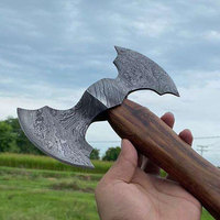 Hache à double tête en acier de Damas, outil artisanal en acier à motifs avec manche en bois massif pour le camping, l'extérieur et l'usage quotidien