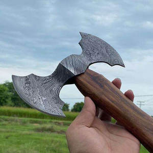 Damascus Steel Double Head <b>Axe</b> Hand Made Pattern Steel Tool With Solid Wood Handle For Camping Outdoor And Utility Use - Product Image 6